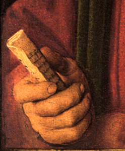 Jan van Eyck, Léal Souvenir. Détail. National Gallery, Londres