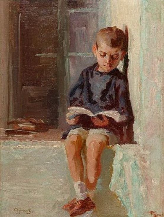 Alexandros Christofis, 1882-1953, Boy reading a book reading