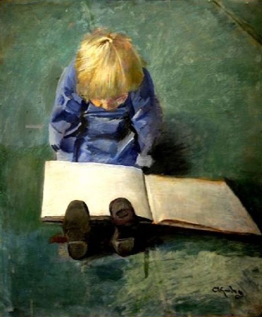 Christian Krohg, 1852-1925, Little boy reading