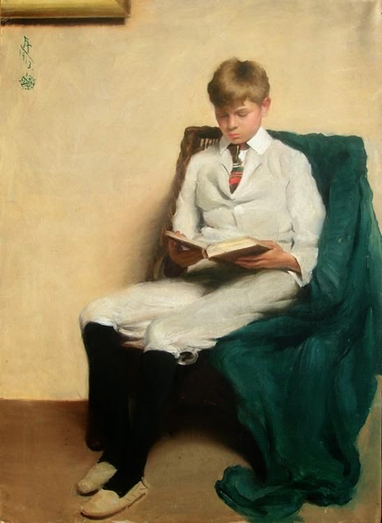 Edmund C. Tarbell, Portrait of a boy reading, 1913