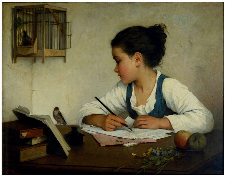 Henriette Browne, A girl writing, 1870, collections.vam.ac.uk